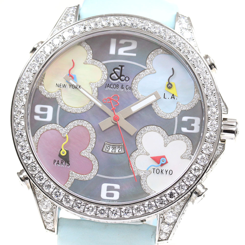 JACOB&CO 5 time zone A3855 Genuine Diamond 1.9" White shell Dial Quartz Men's Watch_834418