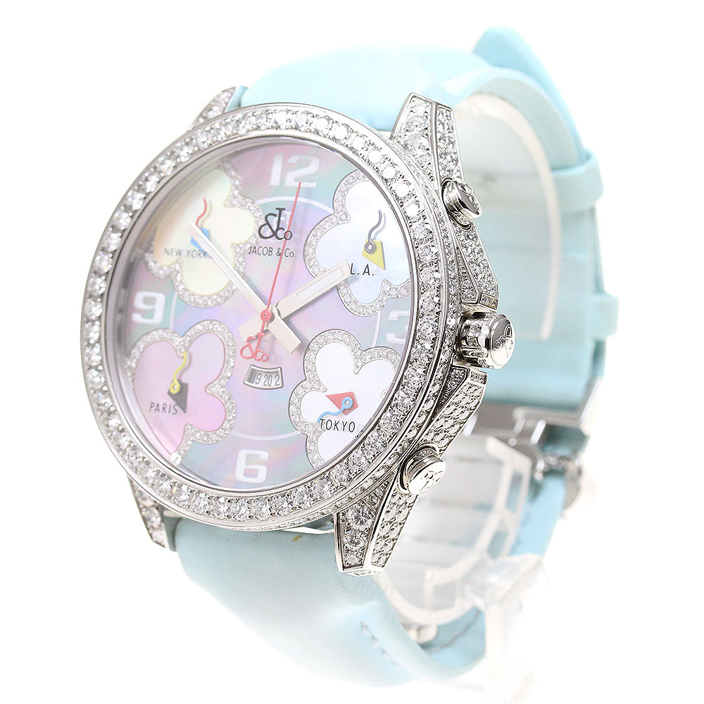 JACOB&CO 5 time zone A3855 Genuine Diamond 1.9" White shell Dial Quartz Men's Watch_834418