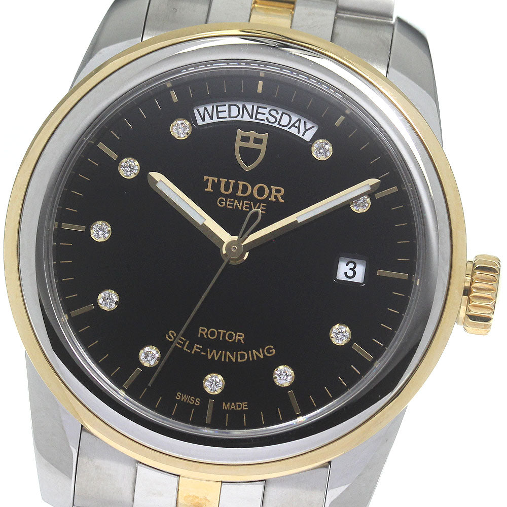 TUDOR Glamor Date Day 56003 10P diamond Black Dial Automatic Men's Watch_834496