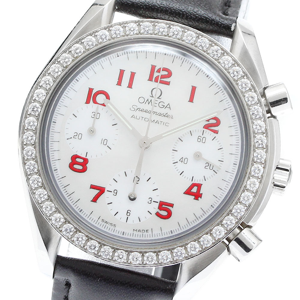 OMEGA Speedmaster 3515.79 chronograph diamond bezel White shell Dial Automatic Men's Watch_834606