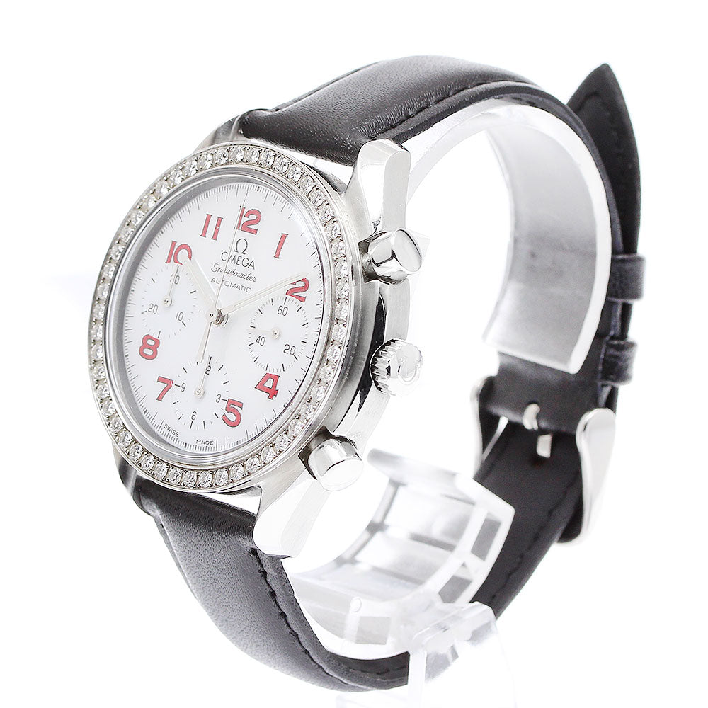 OMEGA Speedmaster 3515.79 chronograph diamond bezel White shell Dial Automatic Men's Watch_834606