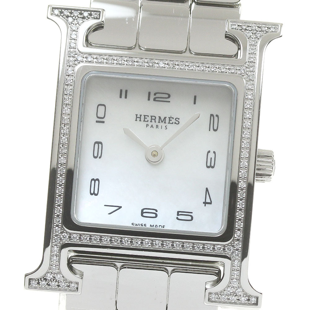 HERMES H Watch PM HH1.235 Diamond Bezel White shell Dial Quartz Ladies Watch_834710