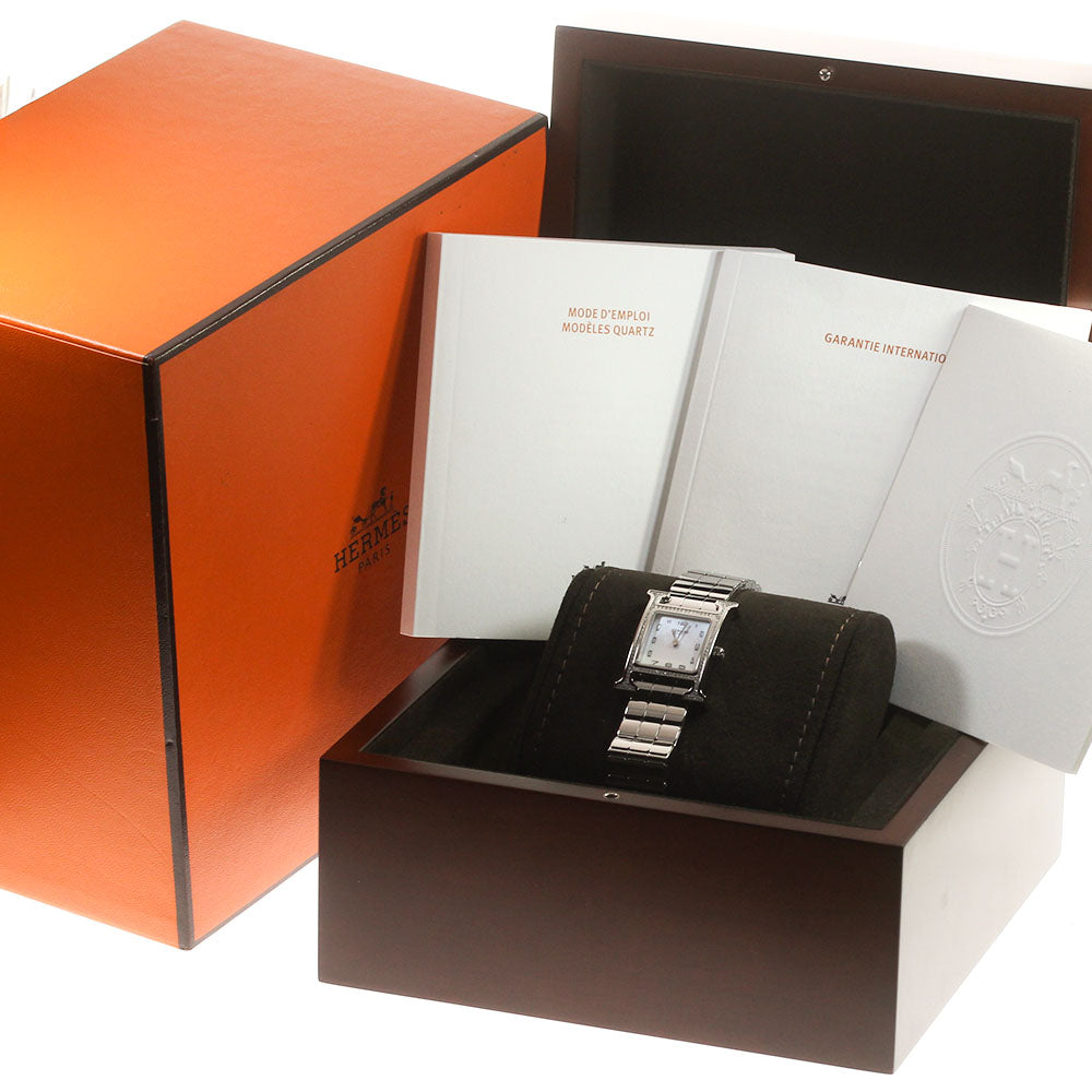 HERMES H Watch PM HH1.235 Diamond Bezel White shell Dial Quartz Ladies Watch_834710