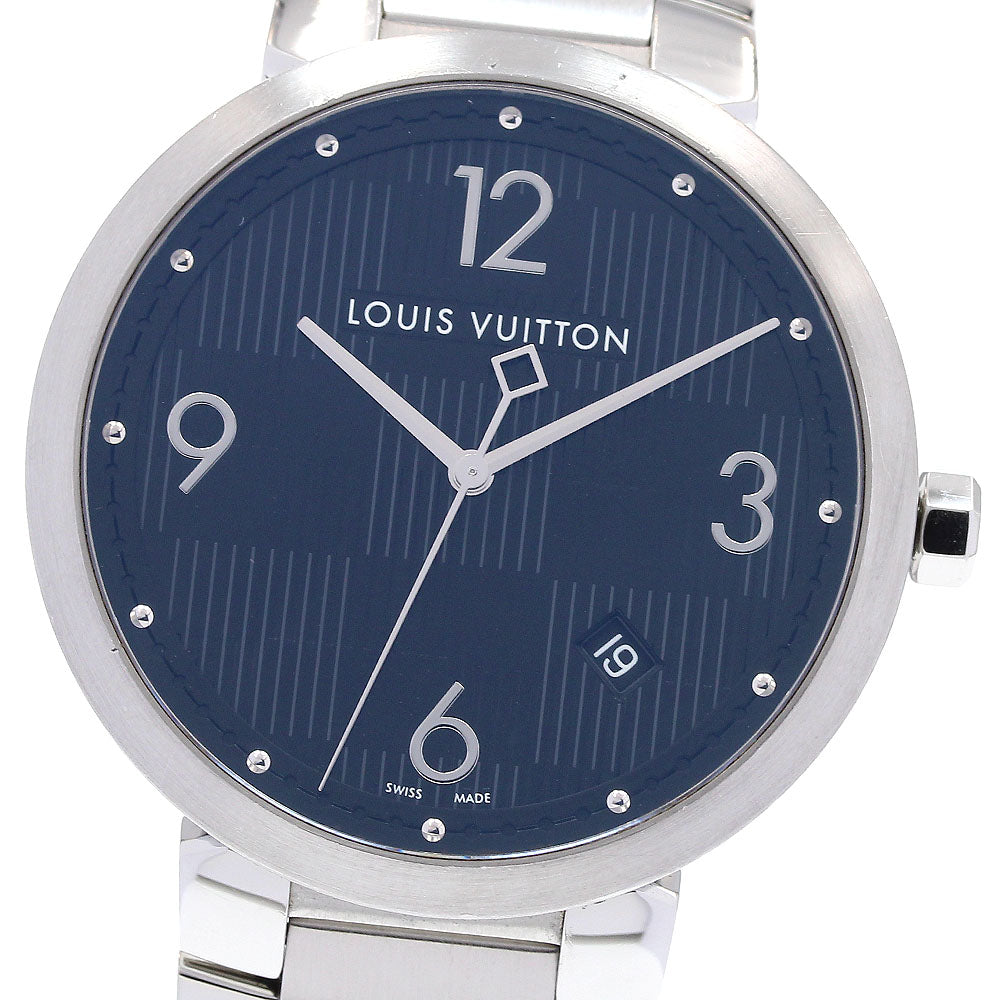 LOUIS VUITTON Tambour Damier Q1D00 Date Black Dial Quartz Men's Watch_835051