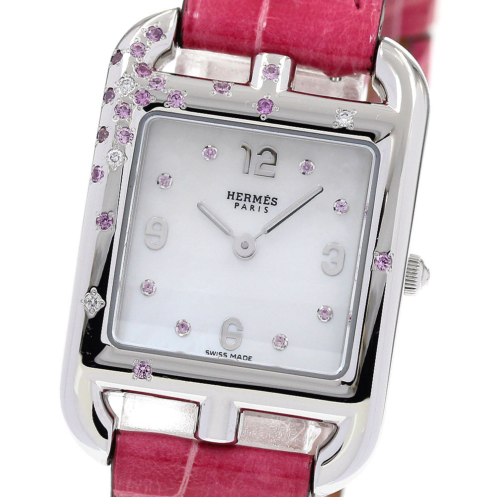 HERMES Cape Cod CC1.233 Pink sapphire diamond White shell Dial Quartz Ladies Watch_835129