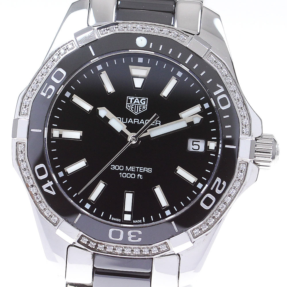 TAG HEUER Aquaracer WAY131G Diamond Bezel Black Dial Quartz Ladies Watch_835339