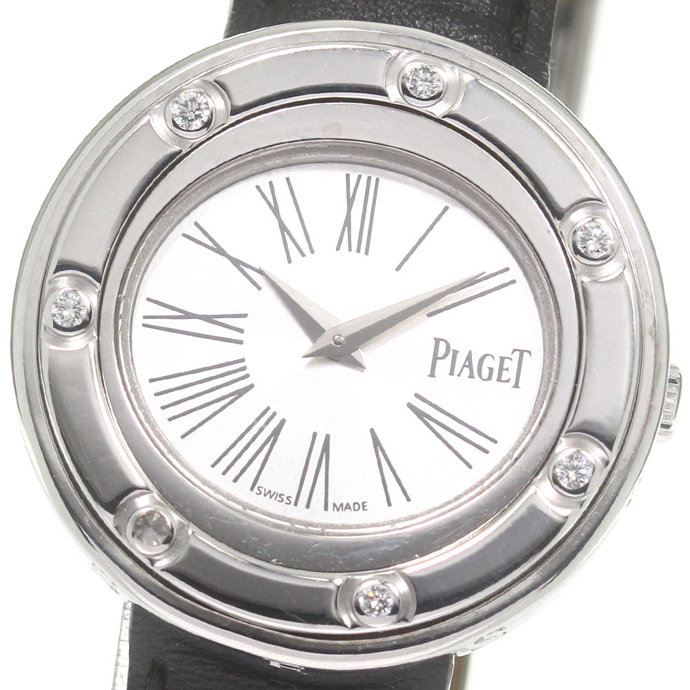 PIAGET P10402 K18WG 7P Diamond Silver Dial Quartz Ladies Watch_835368