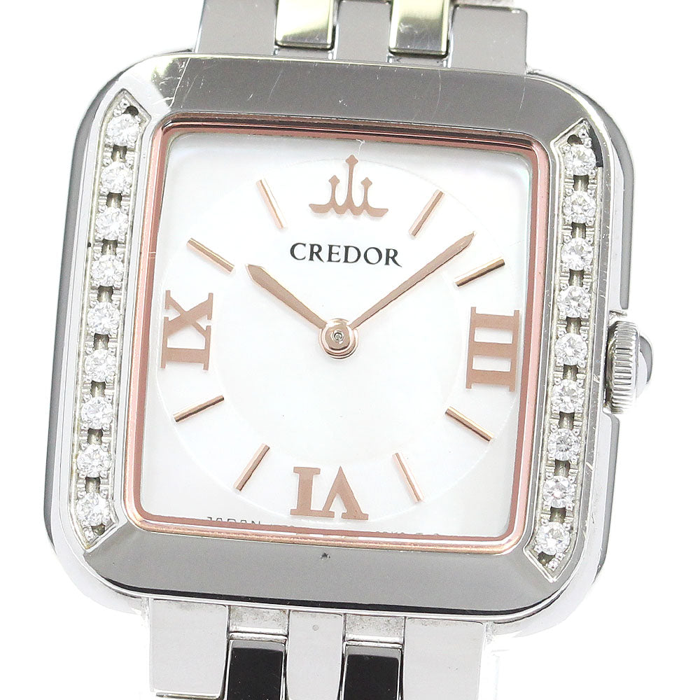 SEIKO CREDOR SIGNO 1E70-0CS0/GSTE867 Side diamond White shell Dial Quartz Ladies Watch_836282