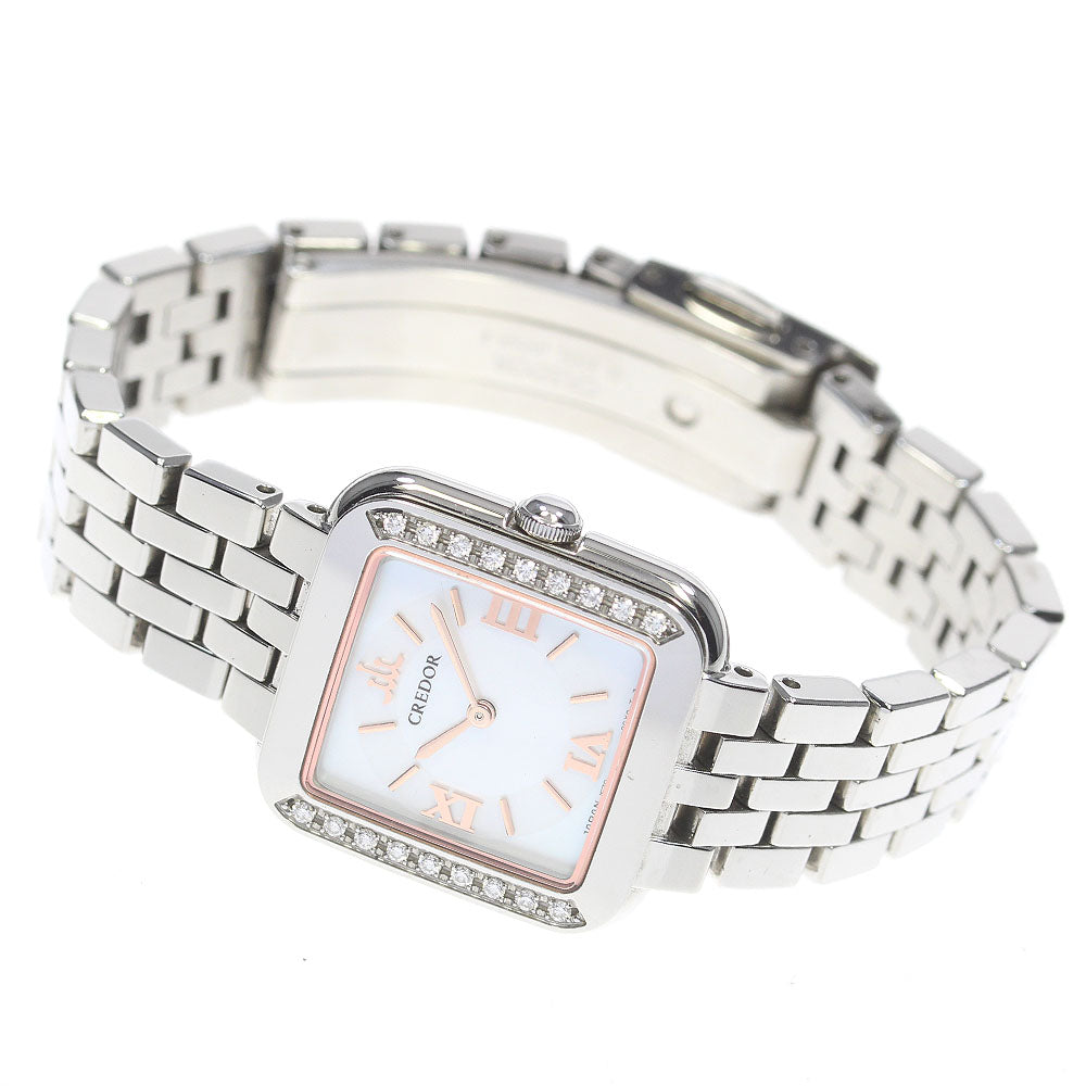 SEIKO CREDOR SIGNO 1E70-0CS0/GSTE867 Side diamond White shell Dial Quartz Ladies Watch_836282