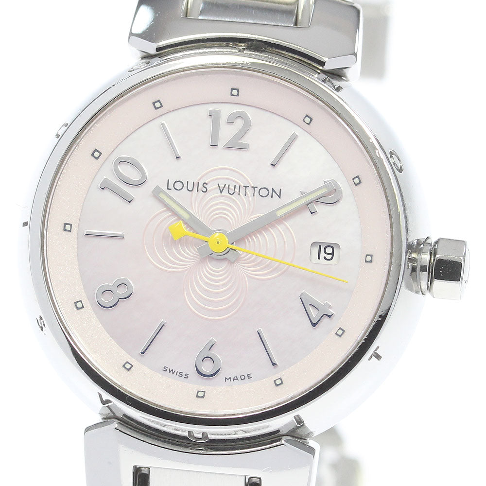 LOUIS VUITTON Tambour Q1216 Date Pink shell Dial Quartz Ladies Watch_836996