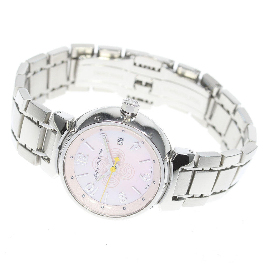 LOUIS VUITTON Tambour Q1216 Date Pink shell Dial Quartz Ladies Watch_836996