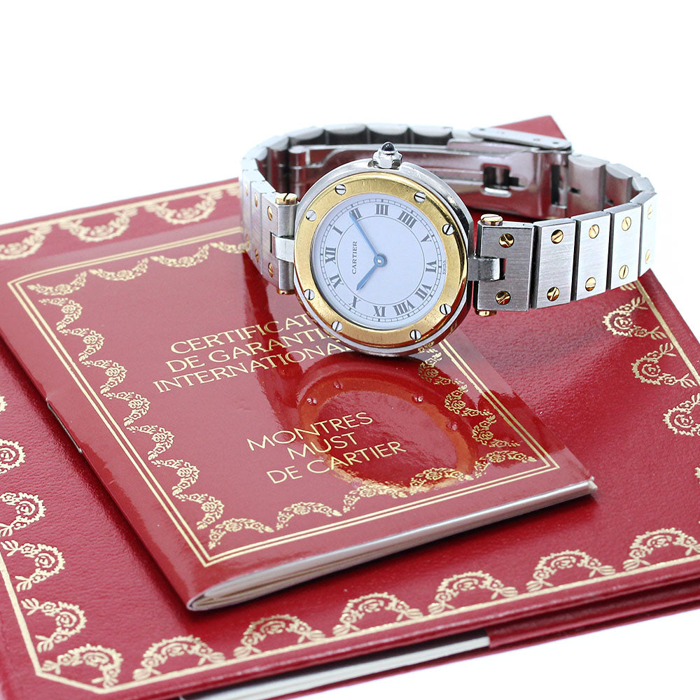 CARTIER Santos Round SM Stainless Steel/YG White Dial Quartz Ladies Watch_837063
