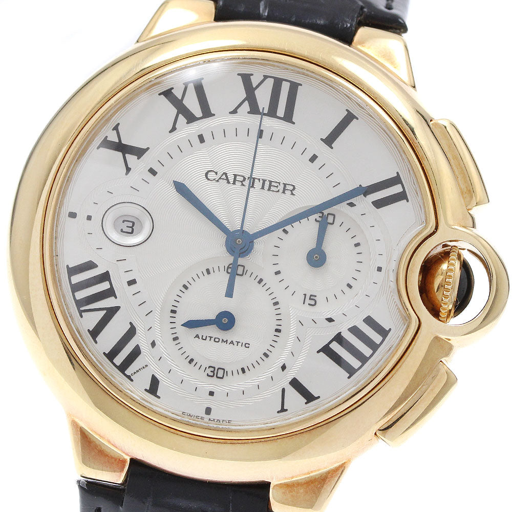 CARTIER Baron Blue XL W6920007 K18YG Date Chronograph Silver Dial Automatic Men's Watch_837256