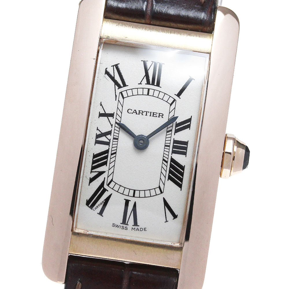 CARTIER Tank AmericanSM W2607456 18K Pink Gold beige Dial Quartz Ladies Watch_837336