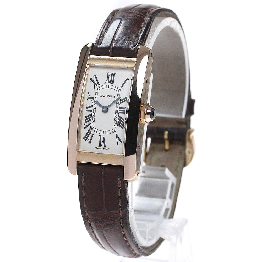 CARTIER Tank AmericanSM W2607456 18K Pink Gold beige Dial Quartz Ladies Watch_837336