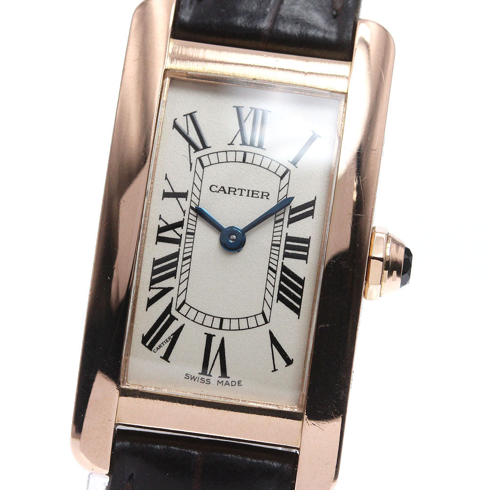 CARTIER Tank AmericanSM W2607456 18K Pink Gold beige Dial Quartz Ladies Watch_837337