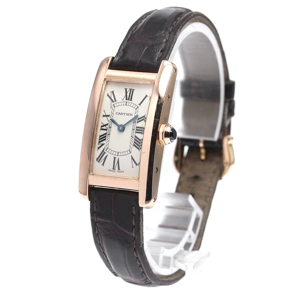 CARTIER Tank AmericanSM W2607456 18K Pink Gold beige Dial Quartz Ladies Watch_837337