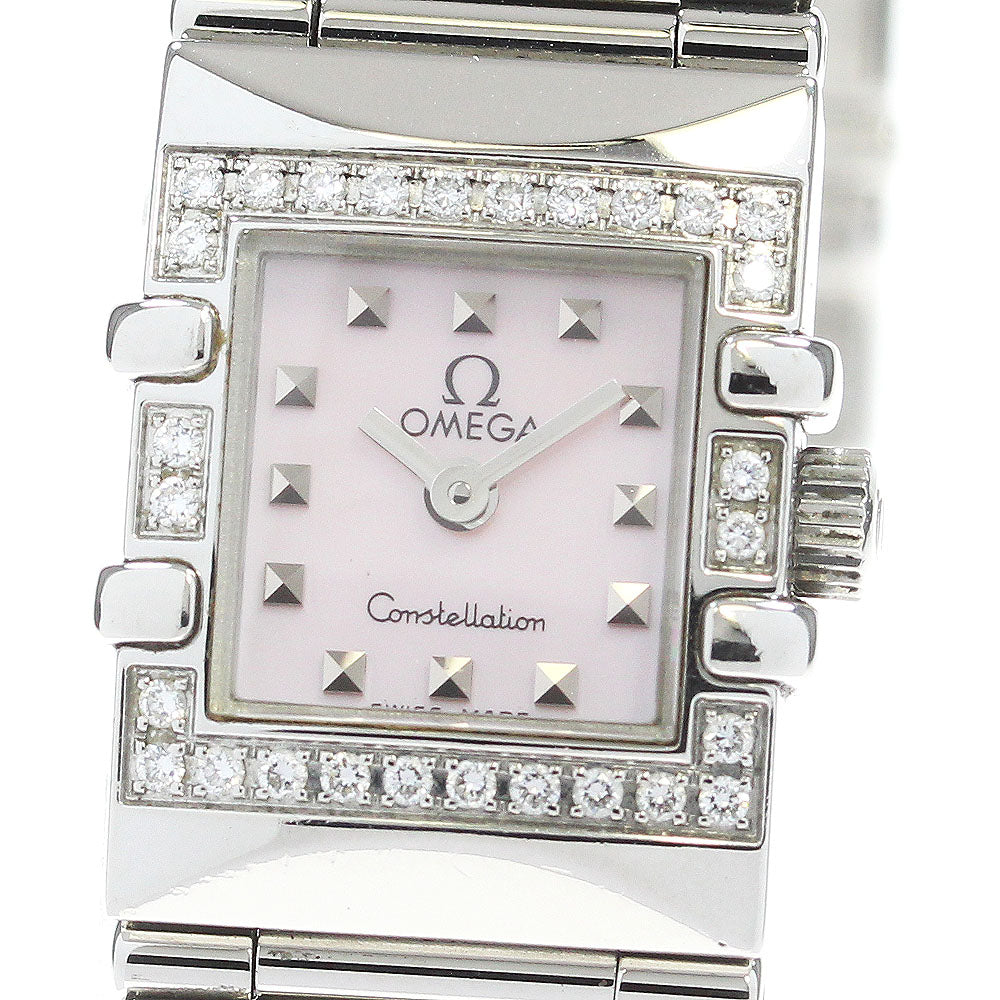 OMEGA Constellation Carre Quadra 1535.73 Diamond Bezel Pink shell Dial Quartz Ladies Watch_837372