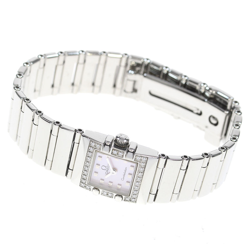 OMEGA Constellation Carre Quadra 1535.73 Diamond Bezel Pink shell Dial Quartz Ladies Watch_837372