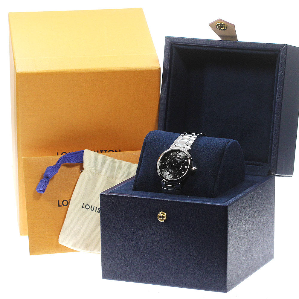 LOUIS VUITTON Tambour Slim PM QA143 11P Diamond Black Dial Quartz Ladies_837515