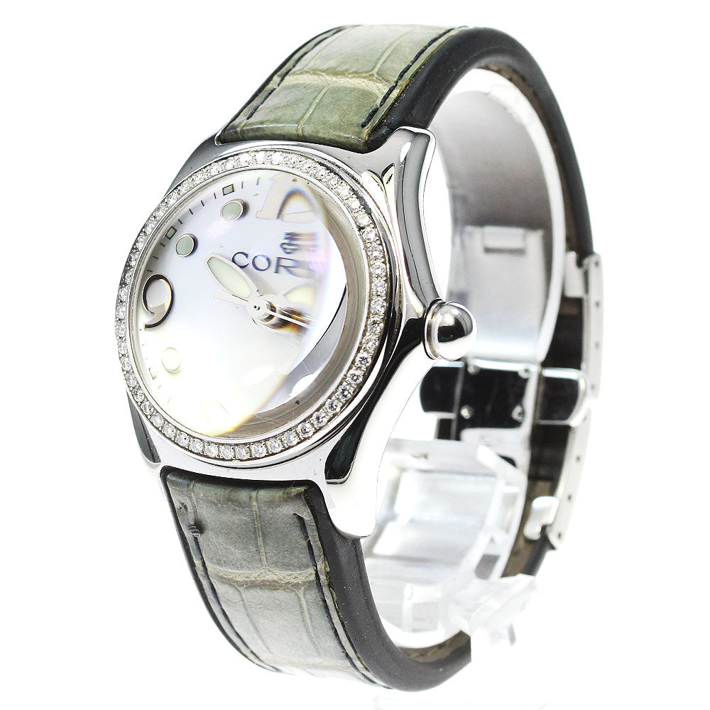 CORUM bubble 39.151.47 diamond bezel date White shell Dial Quartz Boy's Watch_837720