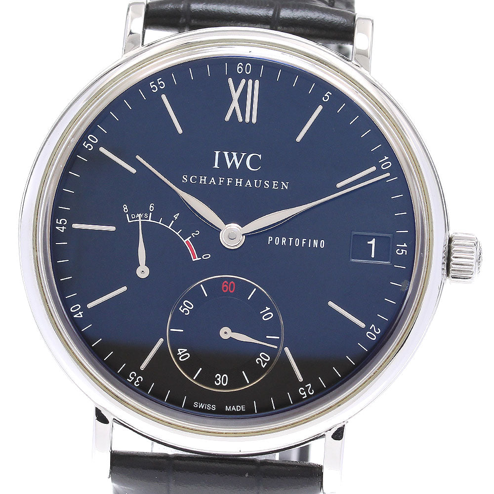 IWC SCHAFFHAUSEN Portofino Handwind 8 Days IW510102 Date power reserve black Dial Hand Winding Men's Watch_837790
