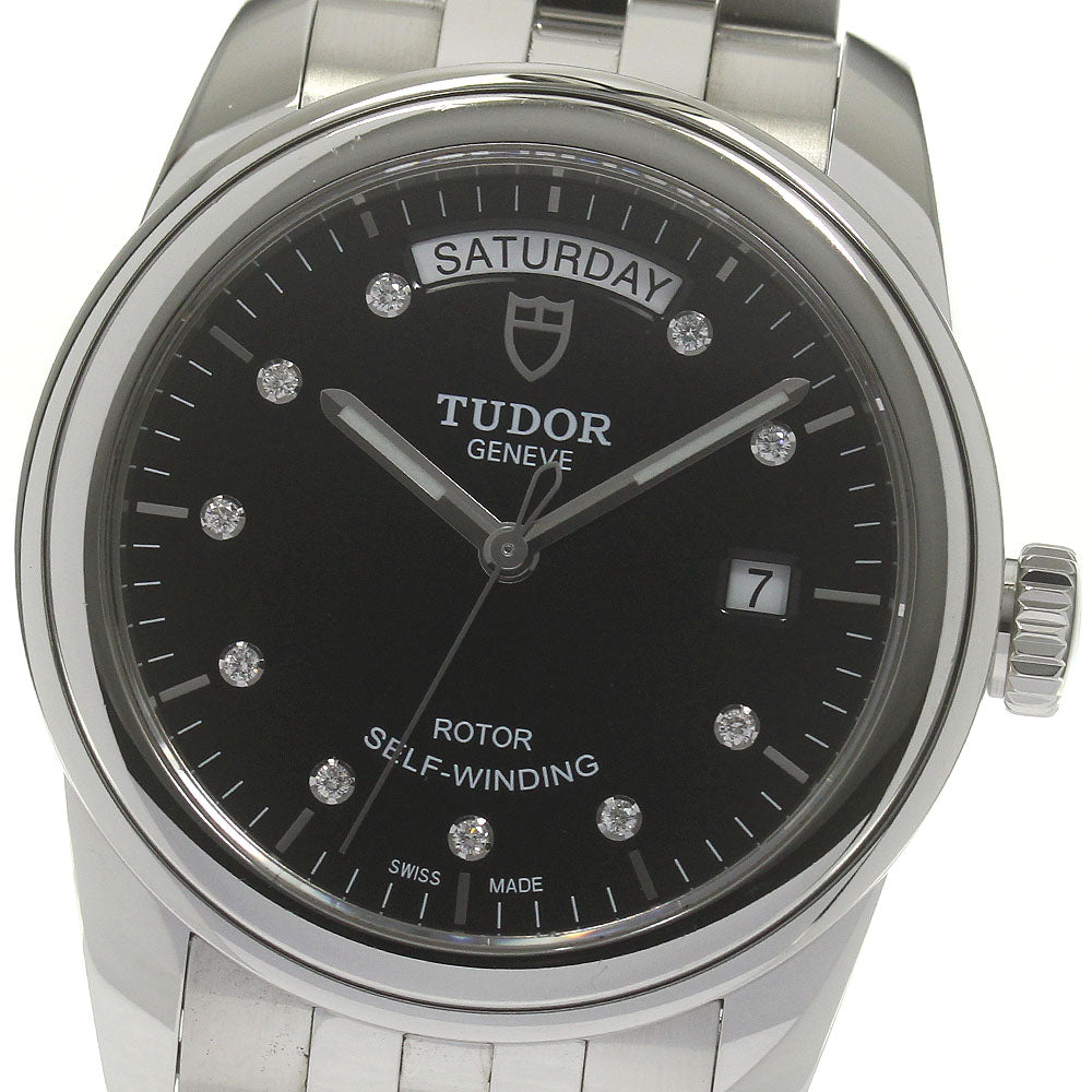 TUDOR Glamor Date Day 56000 10P Diamond Black Dial Automatic Men's Watch_837867