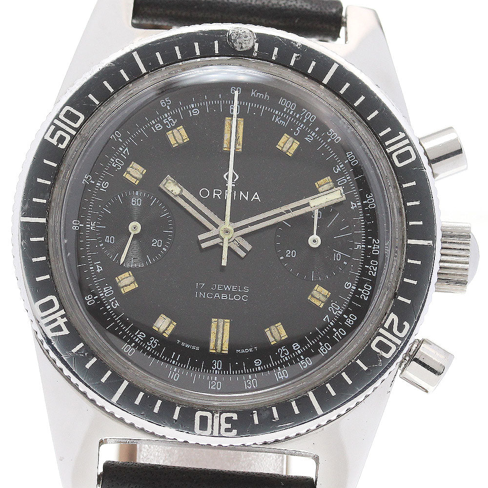 ORFINA 9141 Chronograph Vintage cal.7733 black Dial Hand Winding Men's_837878