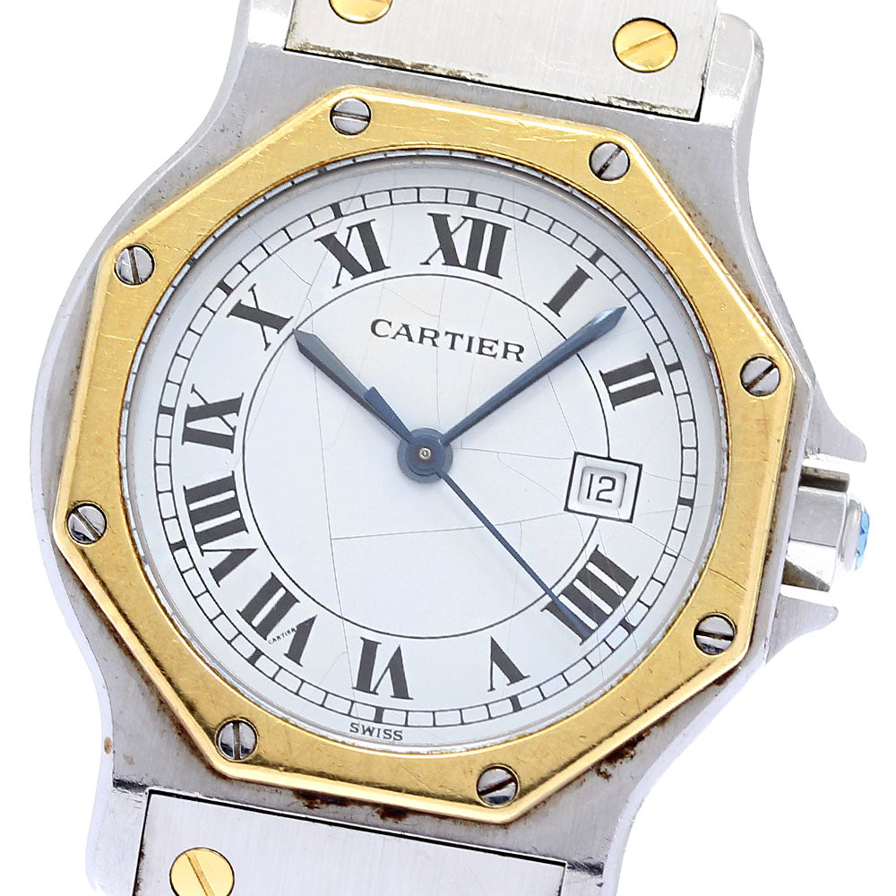 CARTIER Santos Octagon LM YG bezel date white Dial Automatic Men's Watch_837964