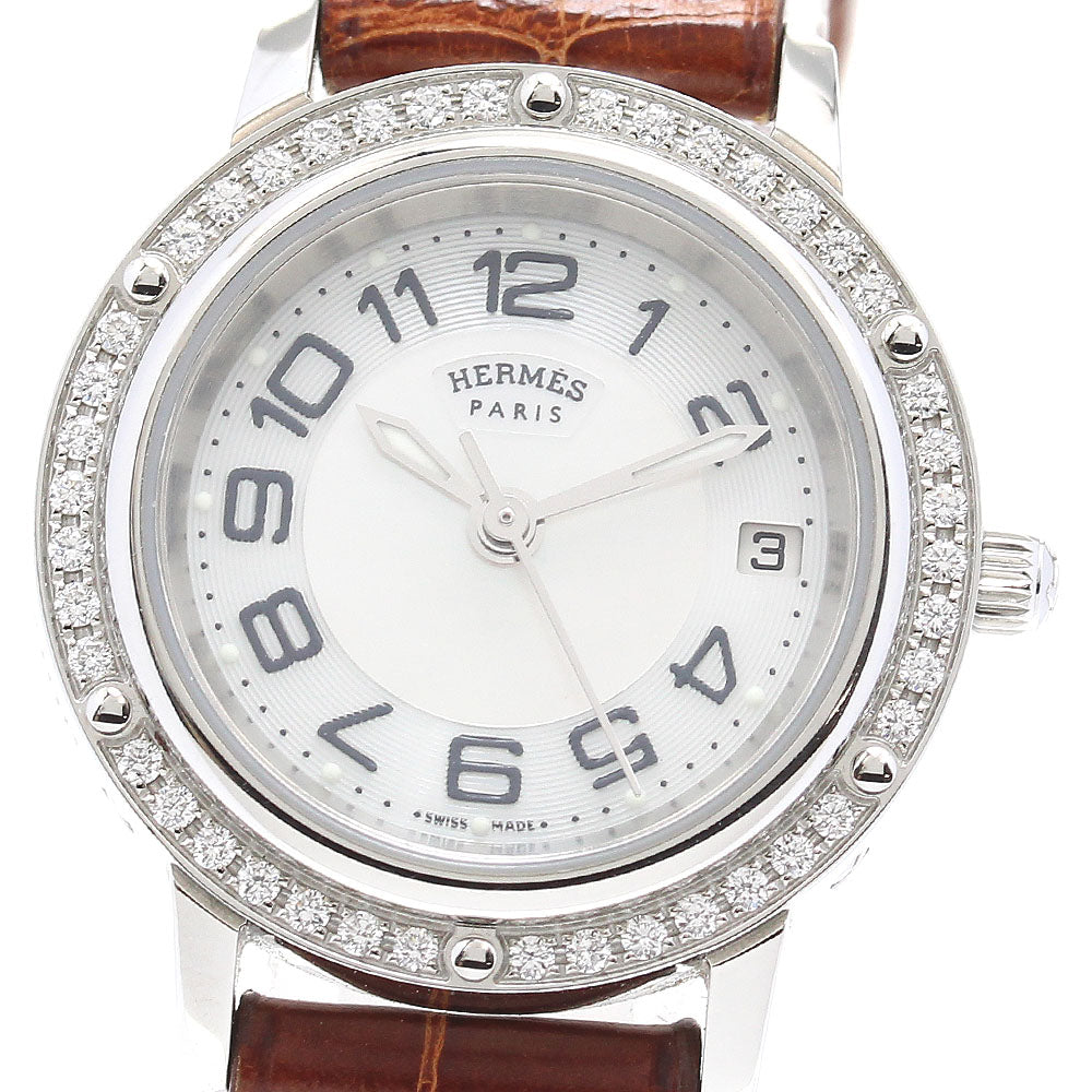 HERMES Clipper CP1.230 Diamond Bezel White shell / Silver Dial Quartz Ladies Watch_838185
