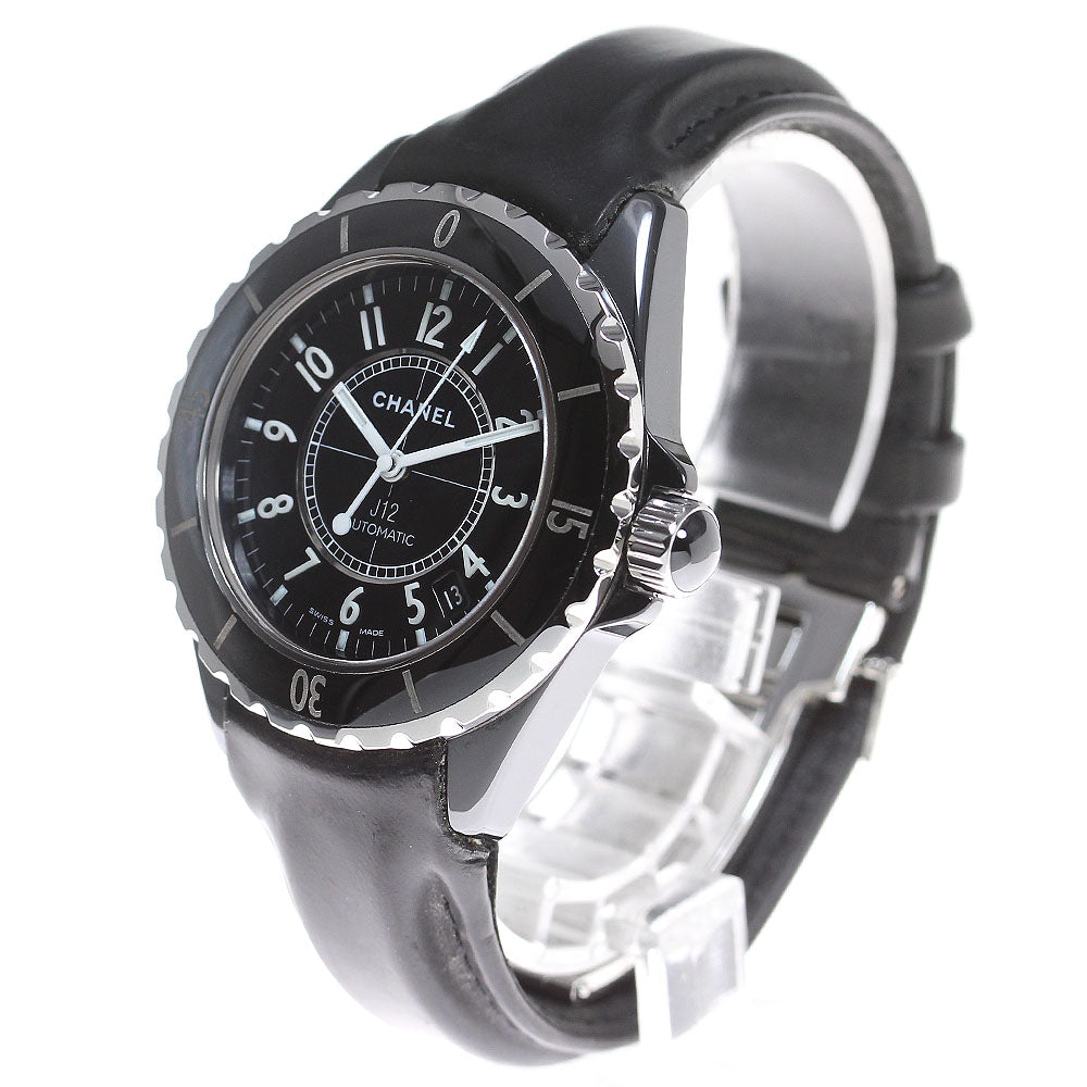 CHANEL J12 38MM H0683 Black ceramic Leather belt Automatic Men's Watch_838305