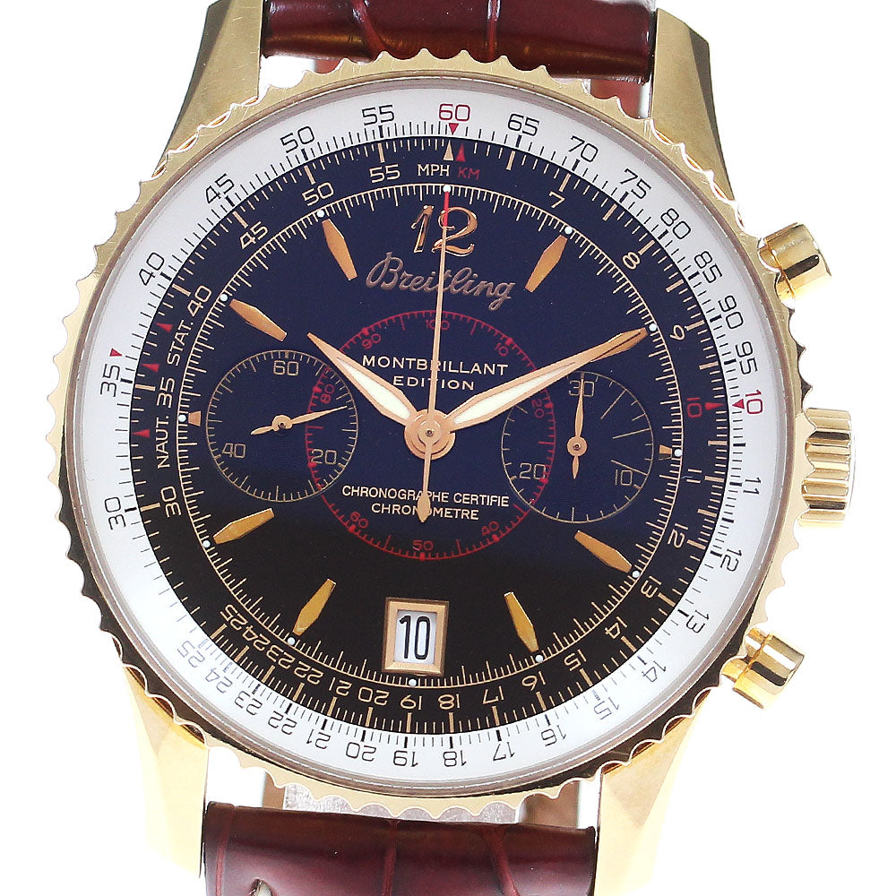 BREITLING Montbrillant Edition H48330 K18PG Limited to 250 pieces black Dial Hand Winding Men's Watch_838729