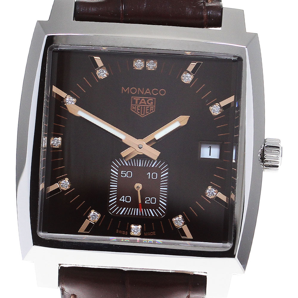 TAG HEUER Monaco WAW131E 12P diamond date Brown Dial Quartz Men's Watch_839294