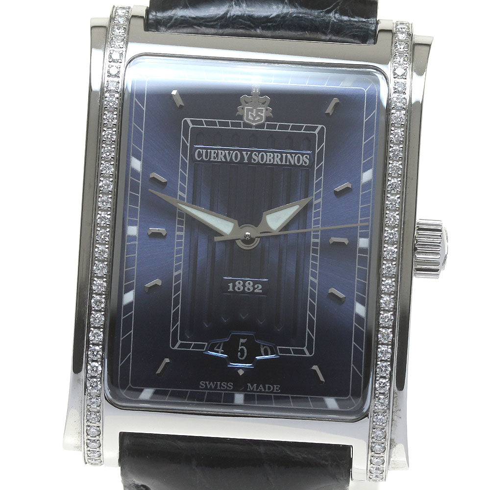 CUERVO Y SOBRINOS Prominente A1015 date diamond bezel Navy Dial Automatic Men's Watch_839386