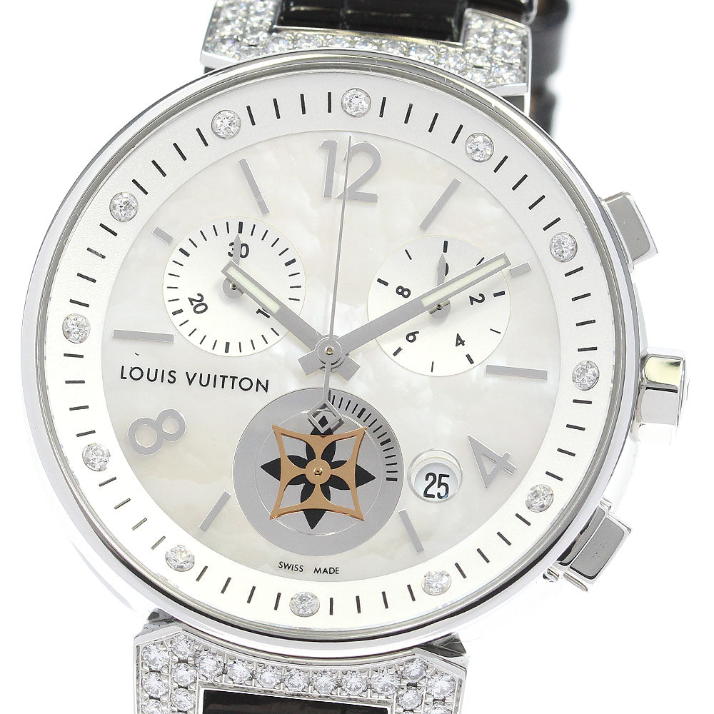 LOUIS VUITTON Tambour Moon Star MM Blanche Q8H00 12P lug diamond chronograph White shell Dial Quartz Boy's Watch_839551