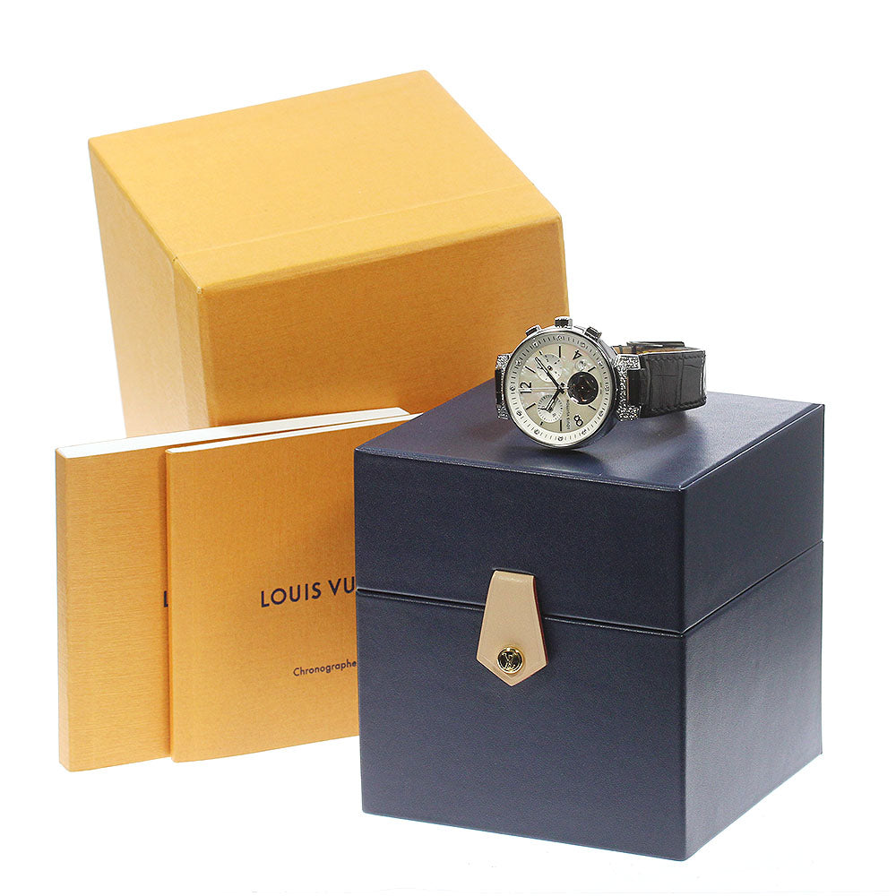 LOUIS VUITTON Tambour Moon Star MM Blanche Q8H00 12P lug diamond chronograph White shell Dial Quartz Boy's Watch_839551