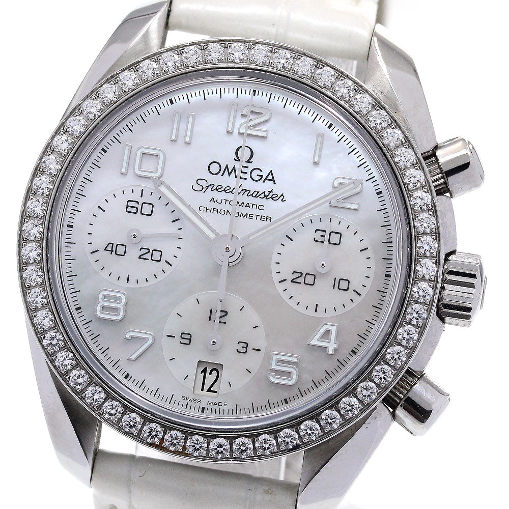 OMEGA Speedmaster 324.18.38.40.05.001 chronograph diamond bezel White shell Dial Automatic Boy's Watch_839653