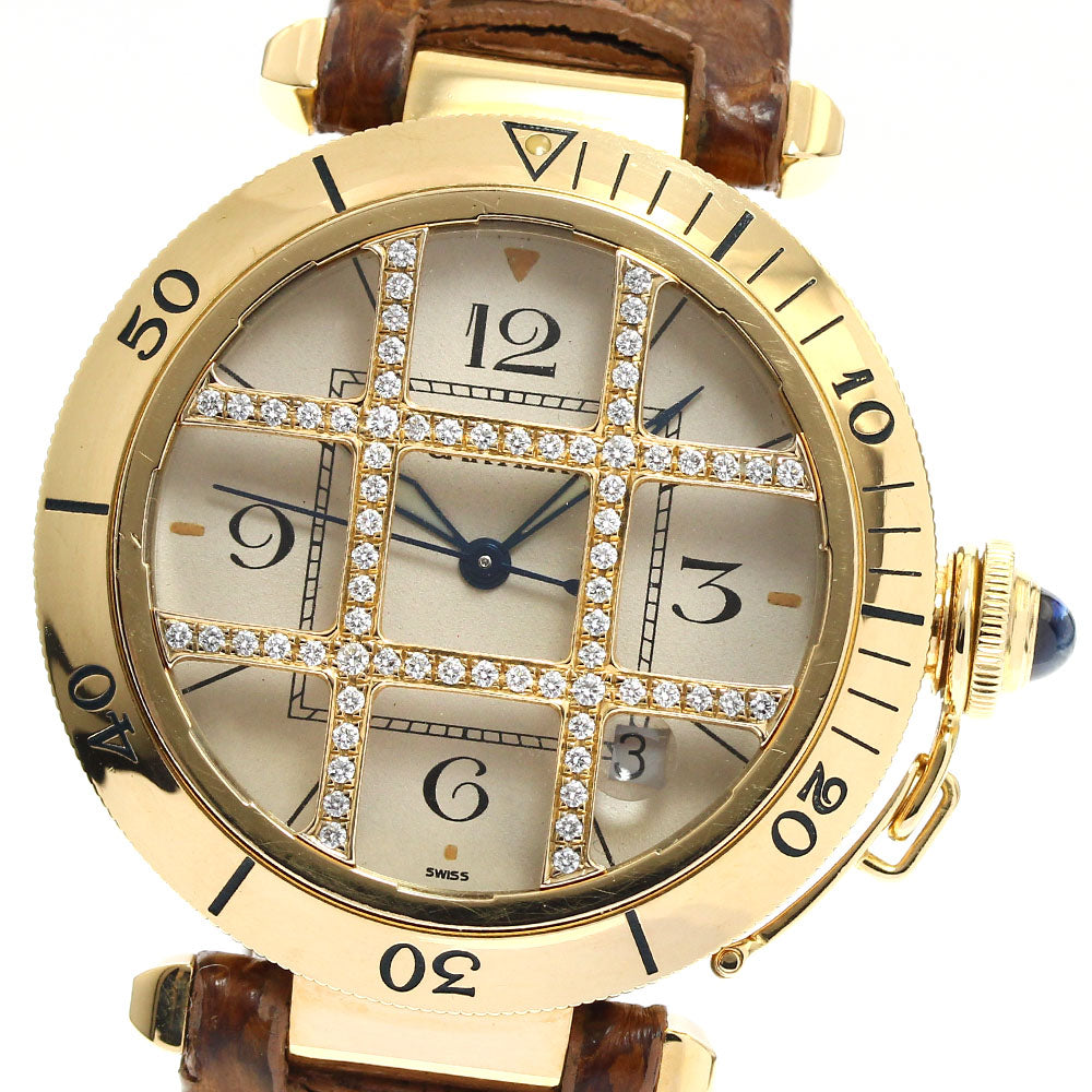 CARTIER Pasha grid 820904 K18YG bezel grid diamond beige Dial Automatic Men's Watch_839680