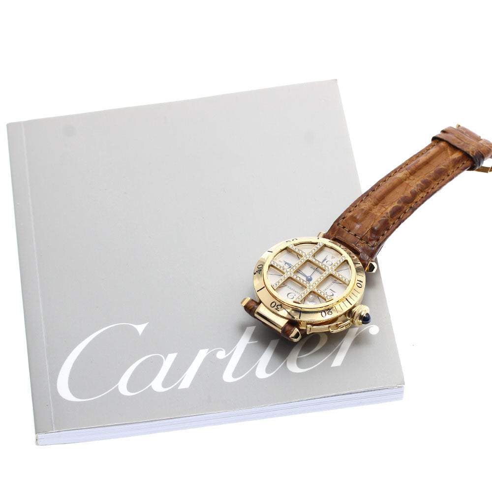 CARTIER Pasha grid 820904 K18YG bezel grid diamond beige Dial Automatic Men's Watch_839680