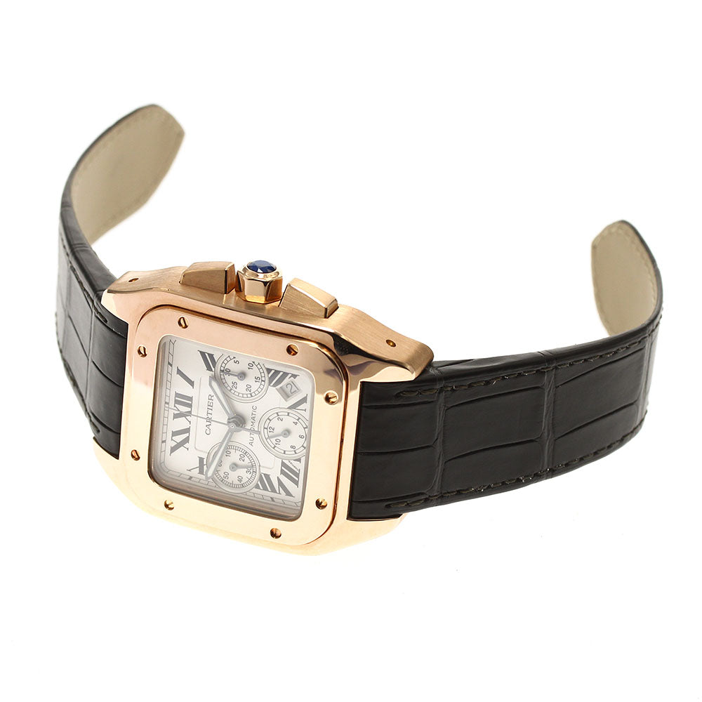 CARTIER Santos 100 XL W20131Y1 K18PG Date Chronograph white Dial Automatic Men's Watch_840347