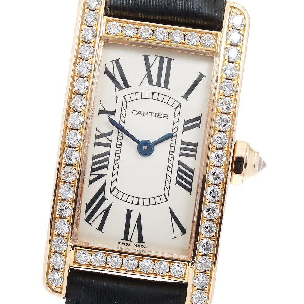 CARTIER Tank American WB707931 K18PG diamond bezel Quartz Ladies Watch_840404