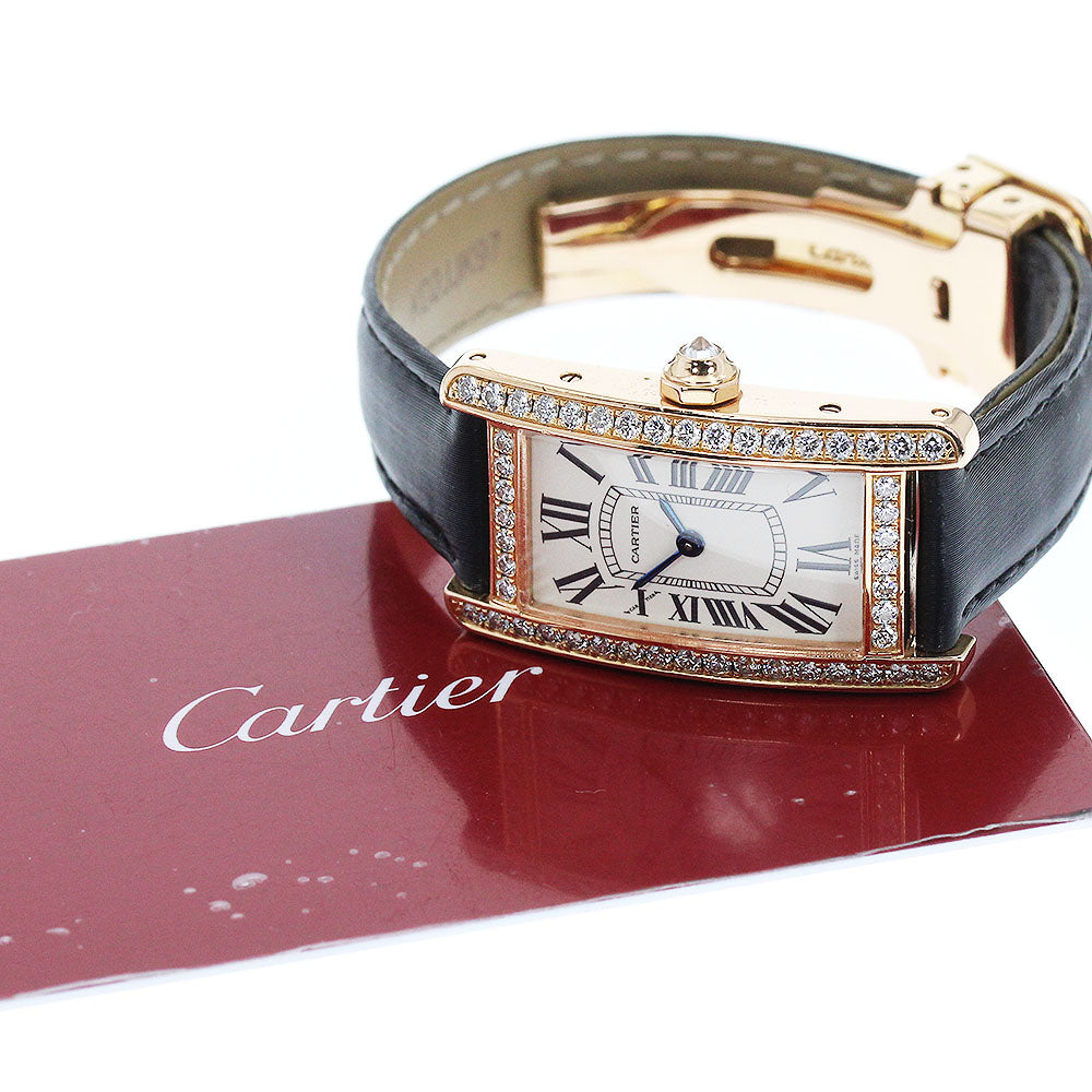 CARTIER Tank American WB707931 K18PG diamond bezel Quartz Ladies Watch_840404