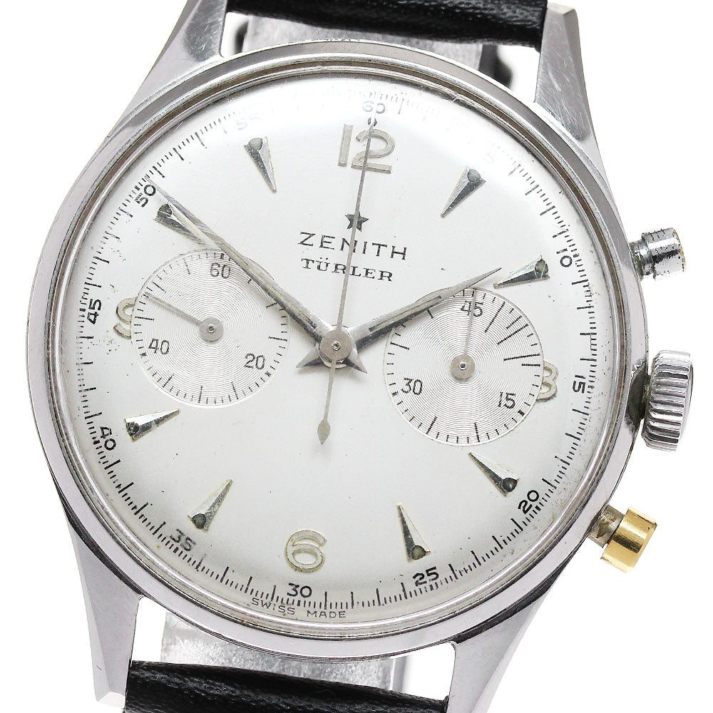 ZENITH Tueller 2 Register Chronograph cal.136D Vintage Silver Dial Hand Winding Men's Watch_840630