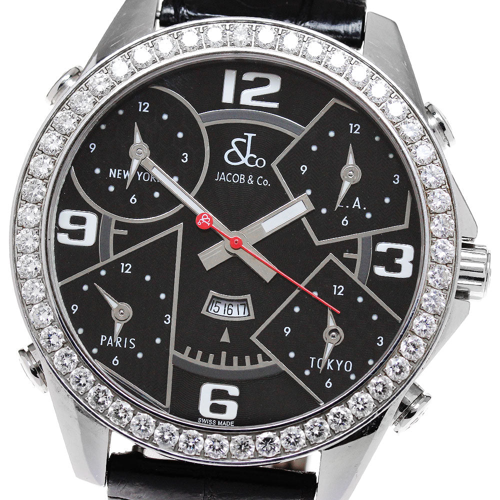 JACOB&CO 5 time zone JC-29D Diamond Bezel black Dial Quartz Men's Watch_840850