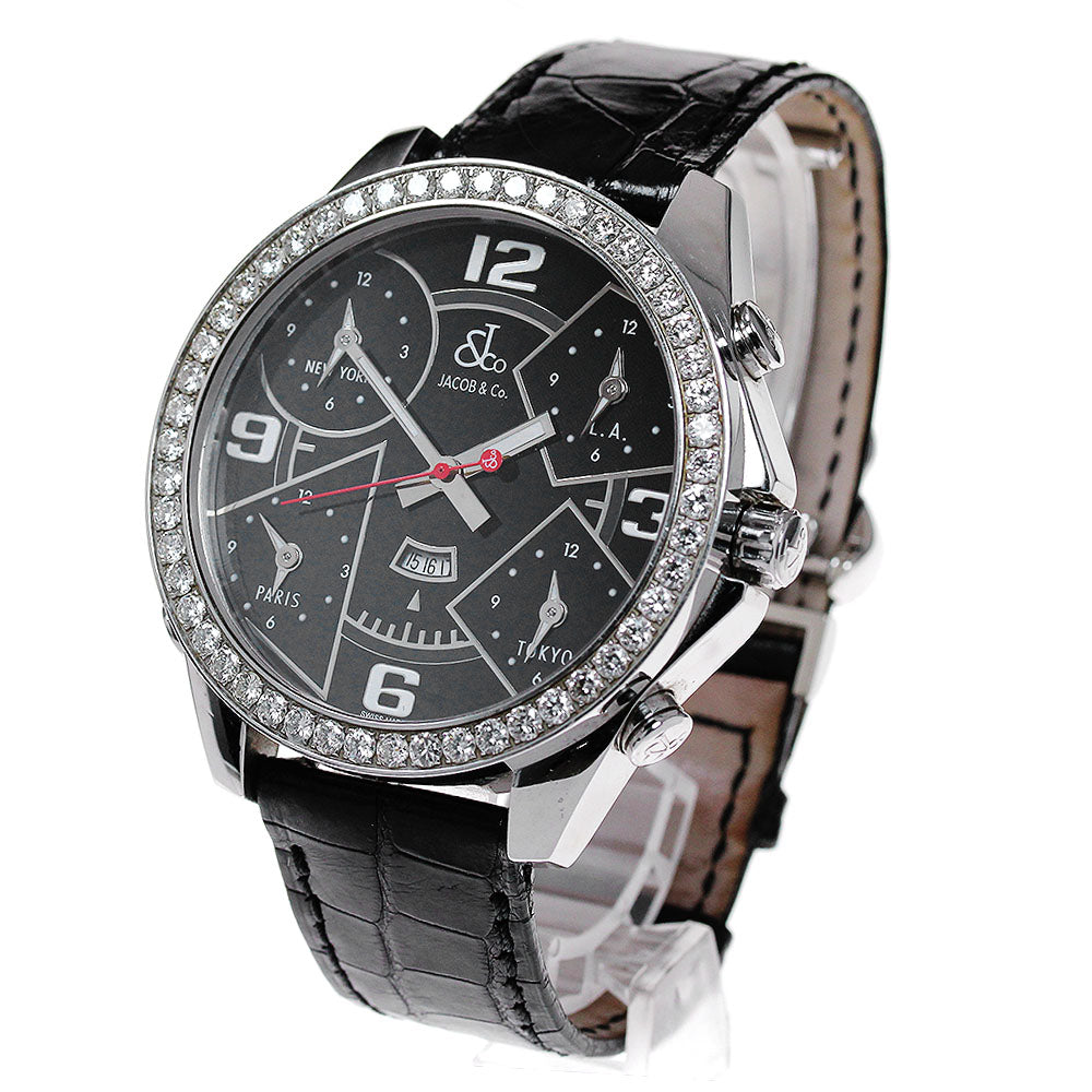 JACOB&CO 5 time zone JC-29D Diamond Bezel black Dial Quartz Men's Watch_840850