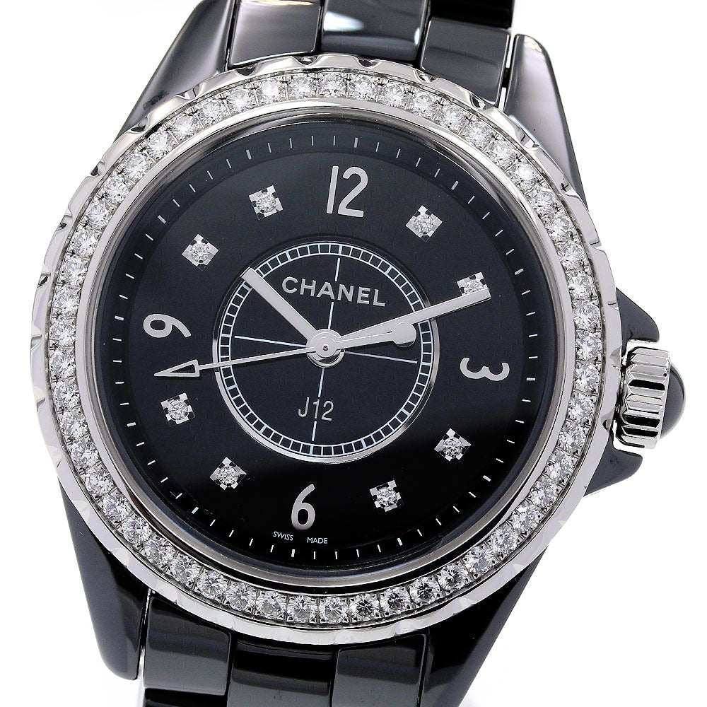 CHANEL J12 H3108 Black ceramic diamond bezel 8P black Dial Quartz Ladies_841391