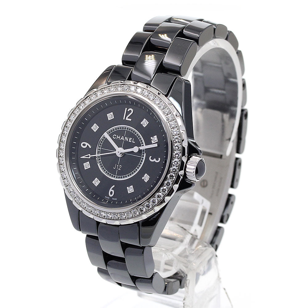 CHANEL J12 H3108 Black ceramic diamond bezel 8P black Dial Quartz Ladies_841391
