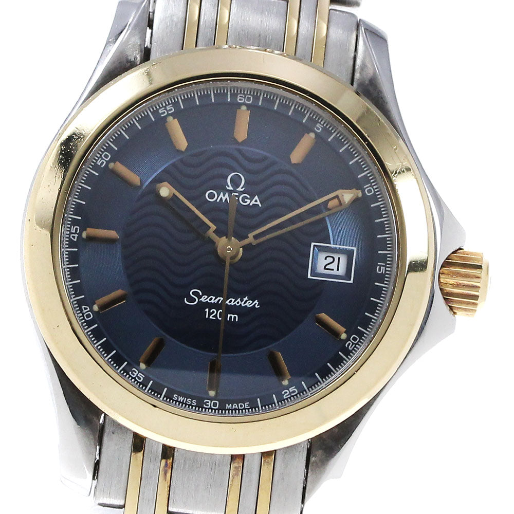 OMEGA Seamaster120 2371.81 YG2 tone date Navy Dial Quartz Ladies Watch_841468