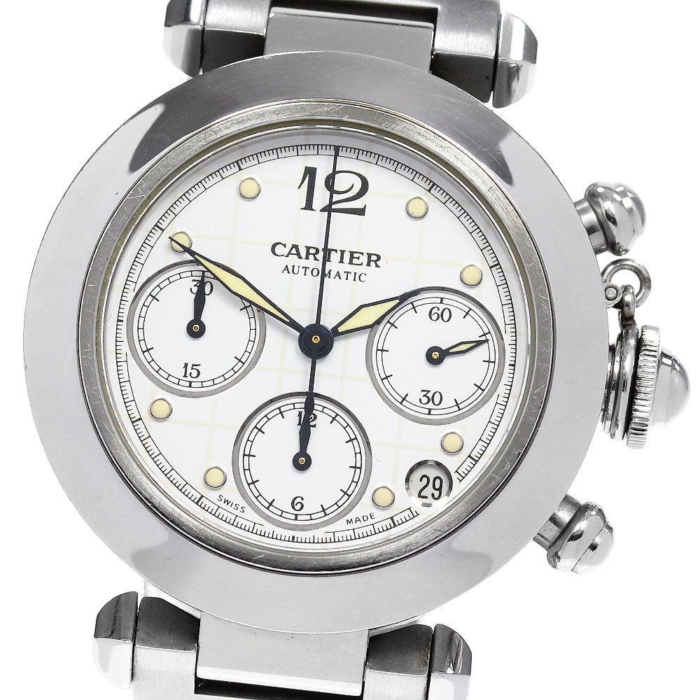 CARTIER Pasha C Chrono W31039M7 Date White Dial Automatic Boy's Watch_841627