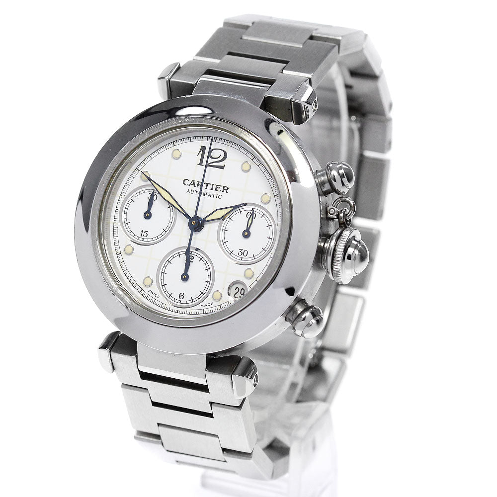 CARTIER Pasha C Chrono W31039M7 Date White Dial Automatic Boy's Watch_841627